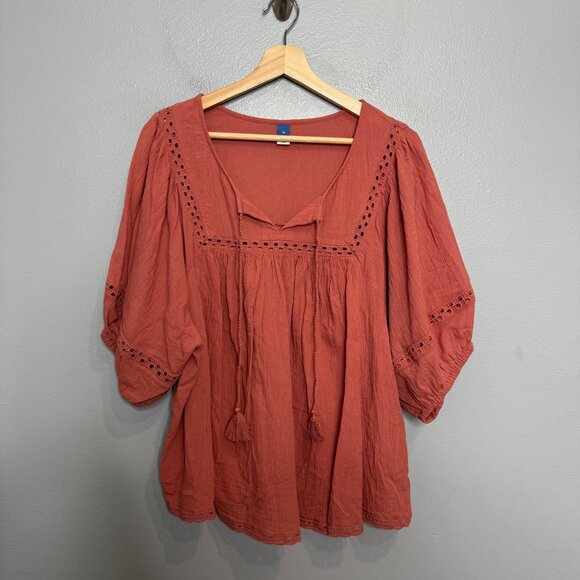 OLD NAVY lace trimmed elbow length poet top size 2X - Picture 2 of 7